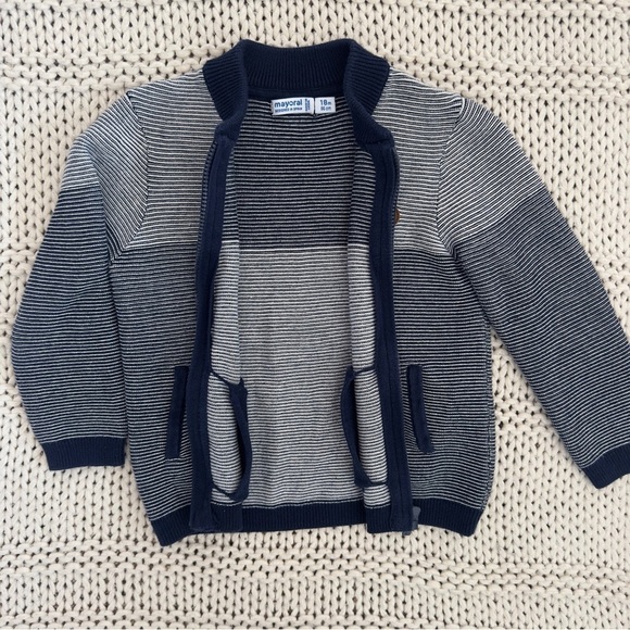 MAYORAL Baby Boy's Navy Stripped Textured Knit Cardigan Size 18 Months - Picture 2 of 6